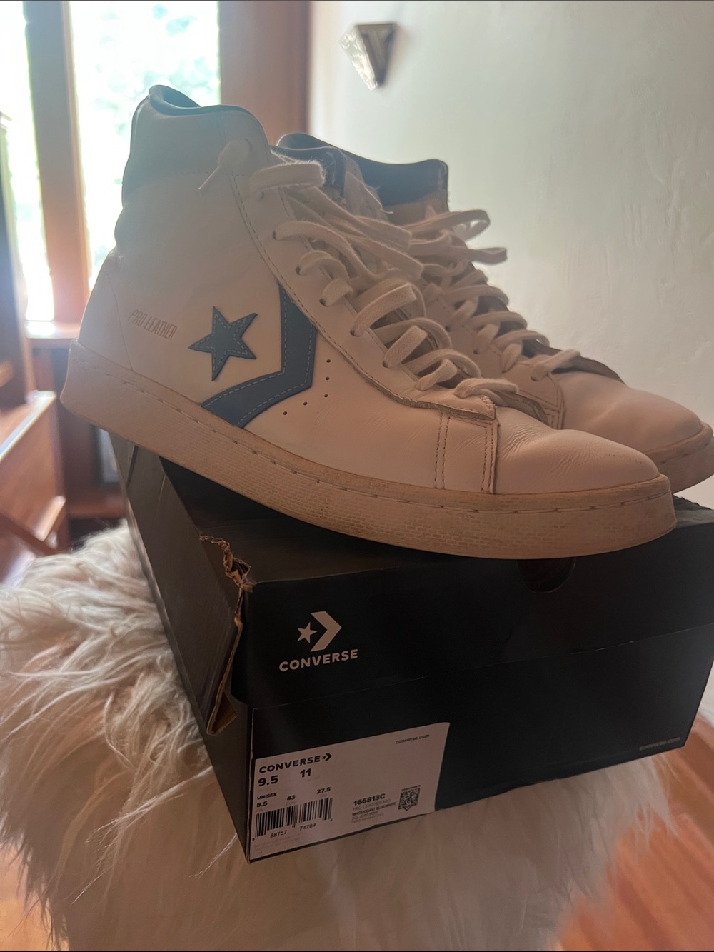 Converse Men’s White High-Top Sneakers with Blue Chevron Star